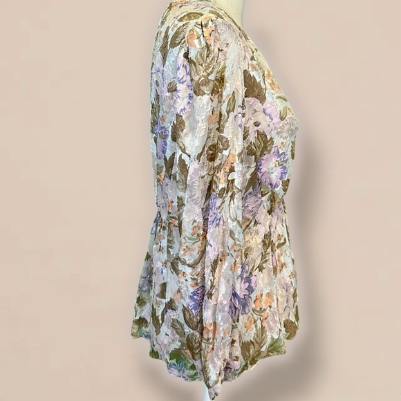 Rebecca Taylor ‘Penelope’ Purple Floral Print Top with Gathered Waist Size 4 - Picture 14 of 16